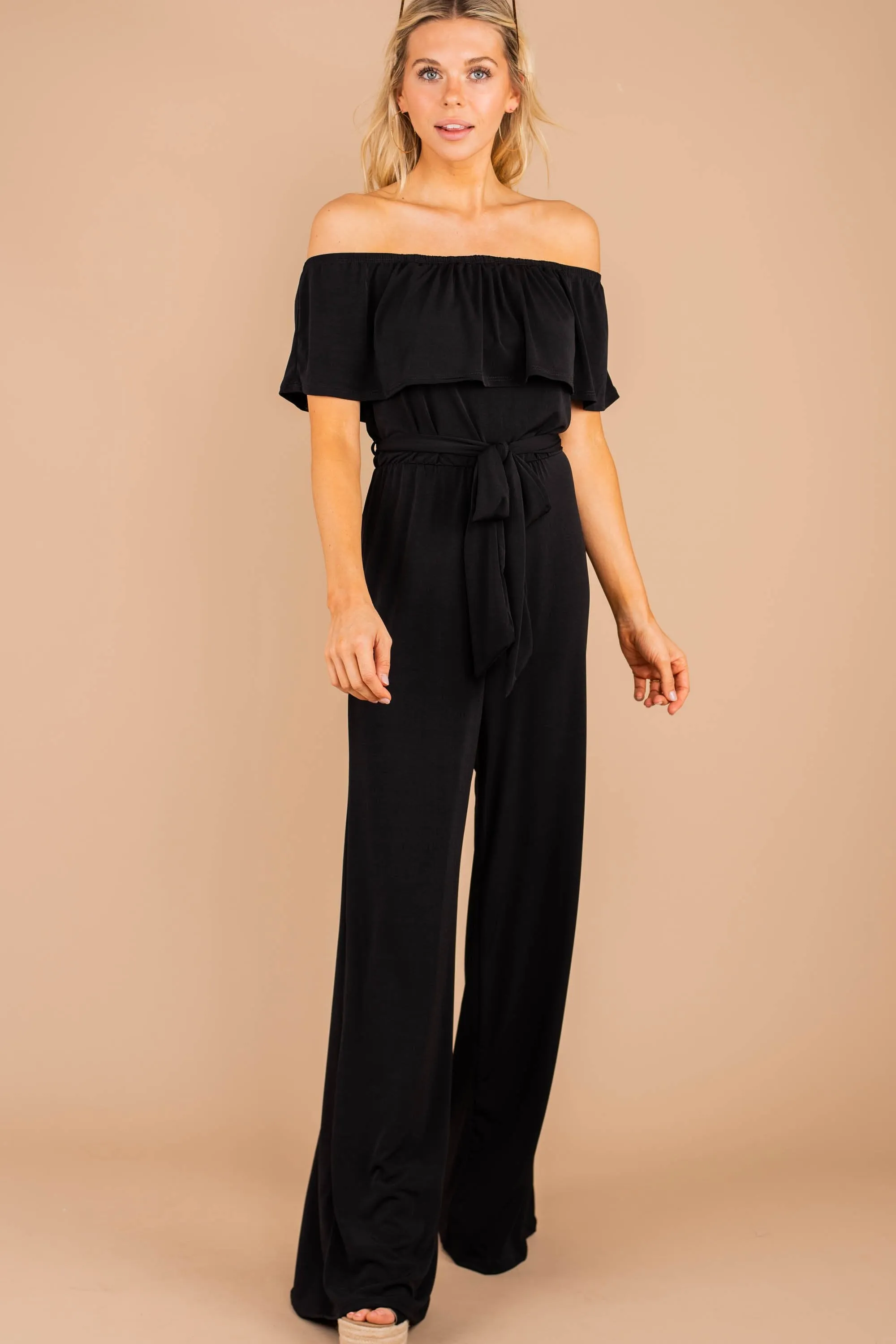 Summer Vacay Classic Black Off Shoulder Jumpsuit