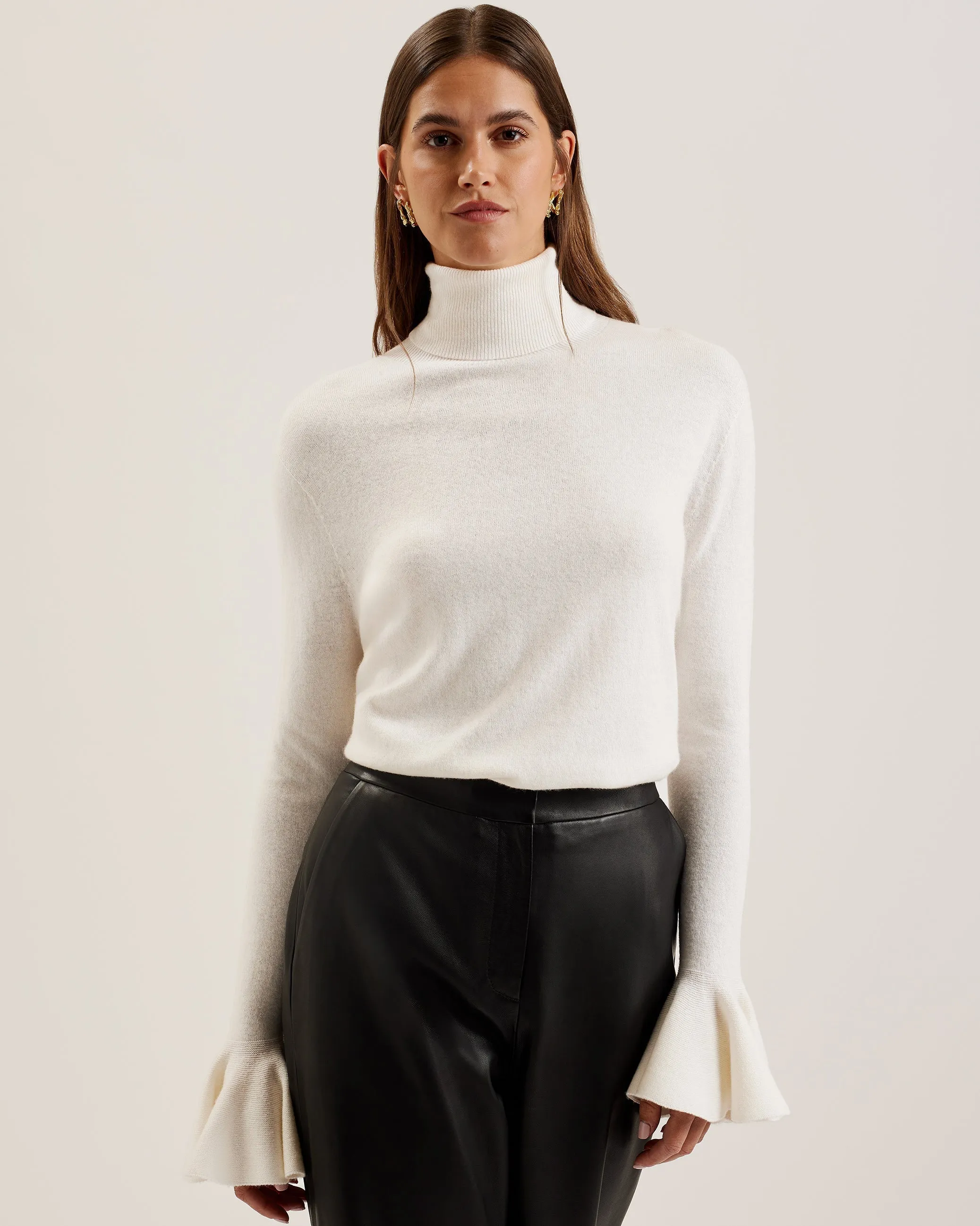 Tamsenn Roll Neck Fluted Sleeve Sweater Ivory