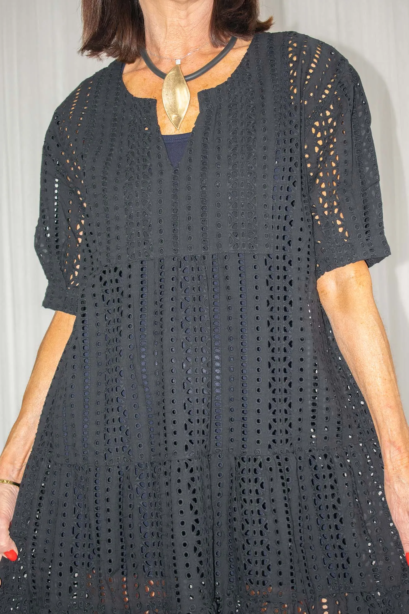 Taylor Tiered Brodie Anglaise Dress in Black