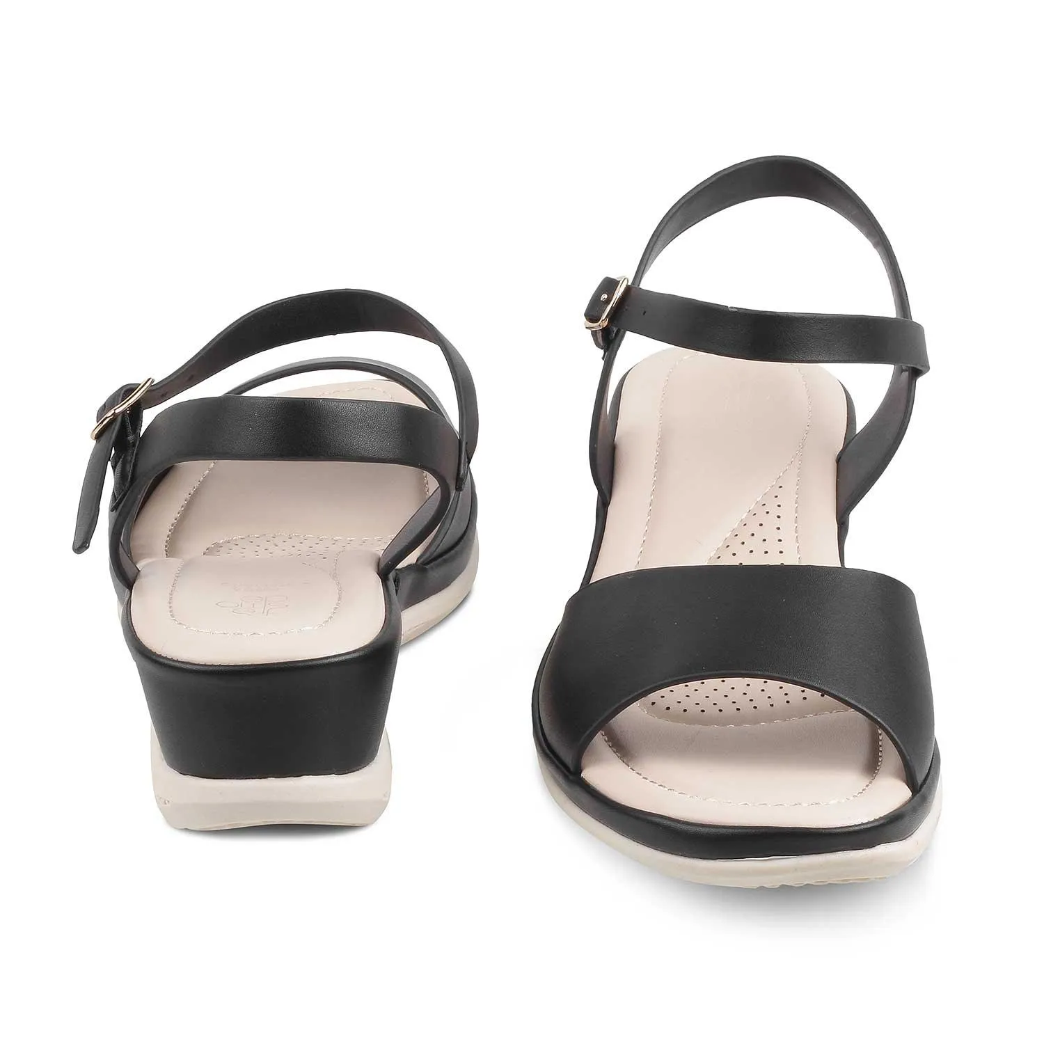 The Clej Black Women's Casual Wedge Sandals Tresmode