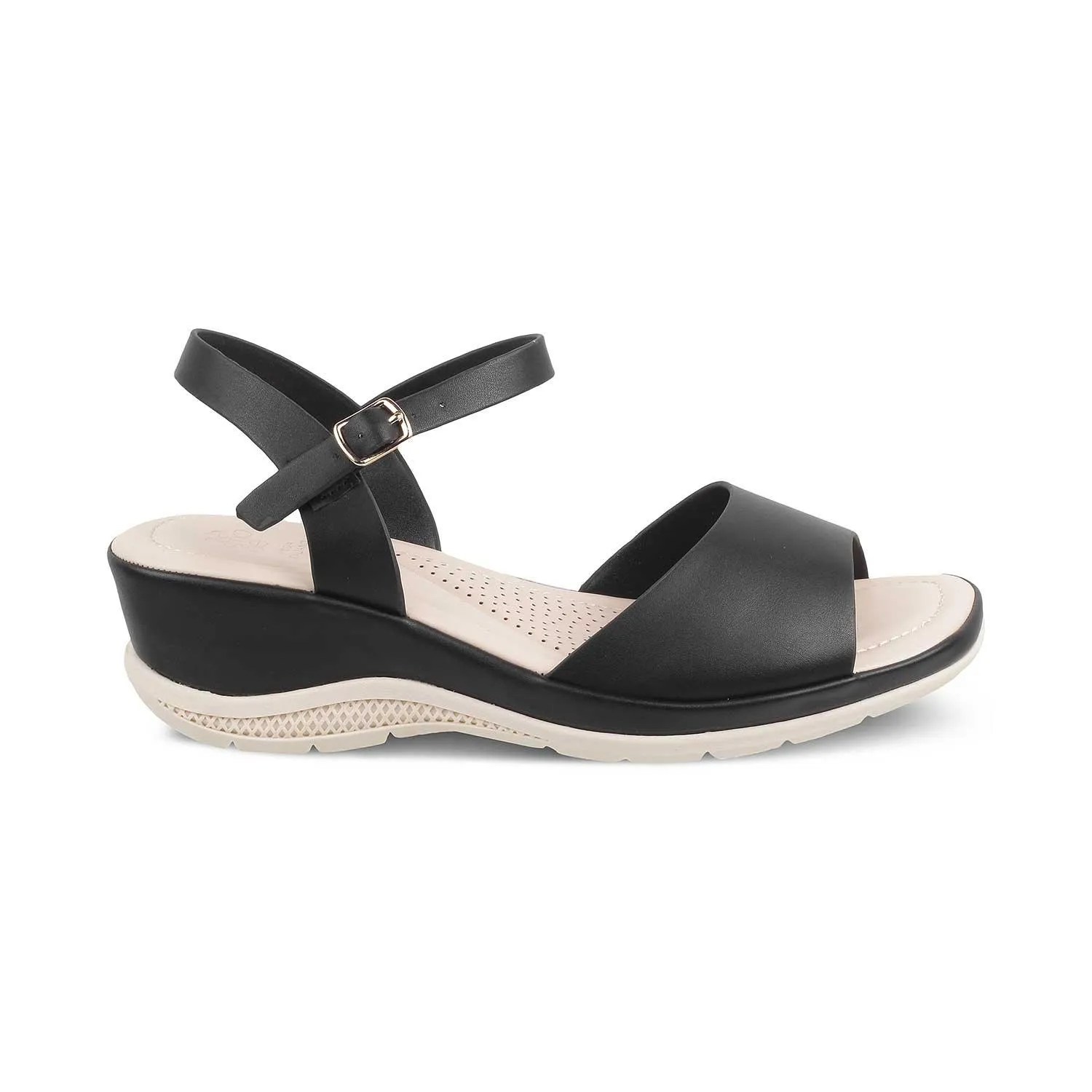 The Clej Black Women's Casual Wedge Sandals Tresmode