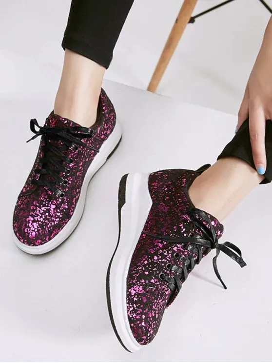 Trendy Sequined Low Heel Sneakers