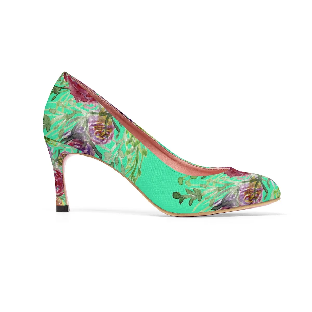 Turquoise Blue Rose Floral Print Women's 3" Bridal High Heels Pumps Shoes