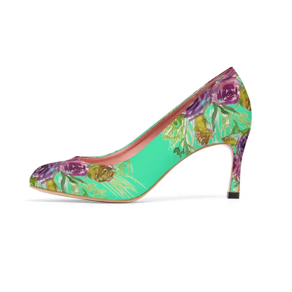 Turquoise Blue Rose Floral Print Women's 3" Bridal High Heels Pumps Shoes