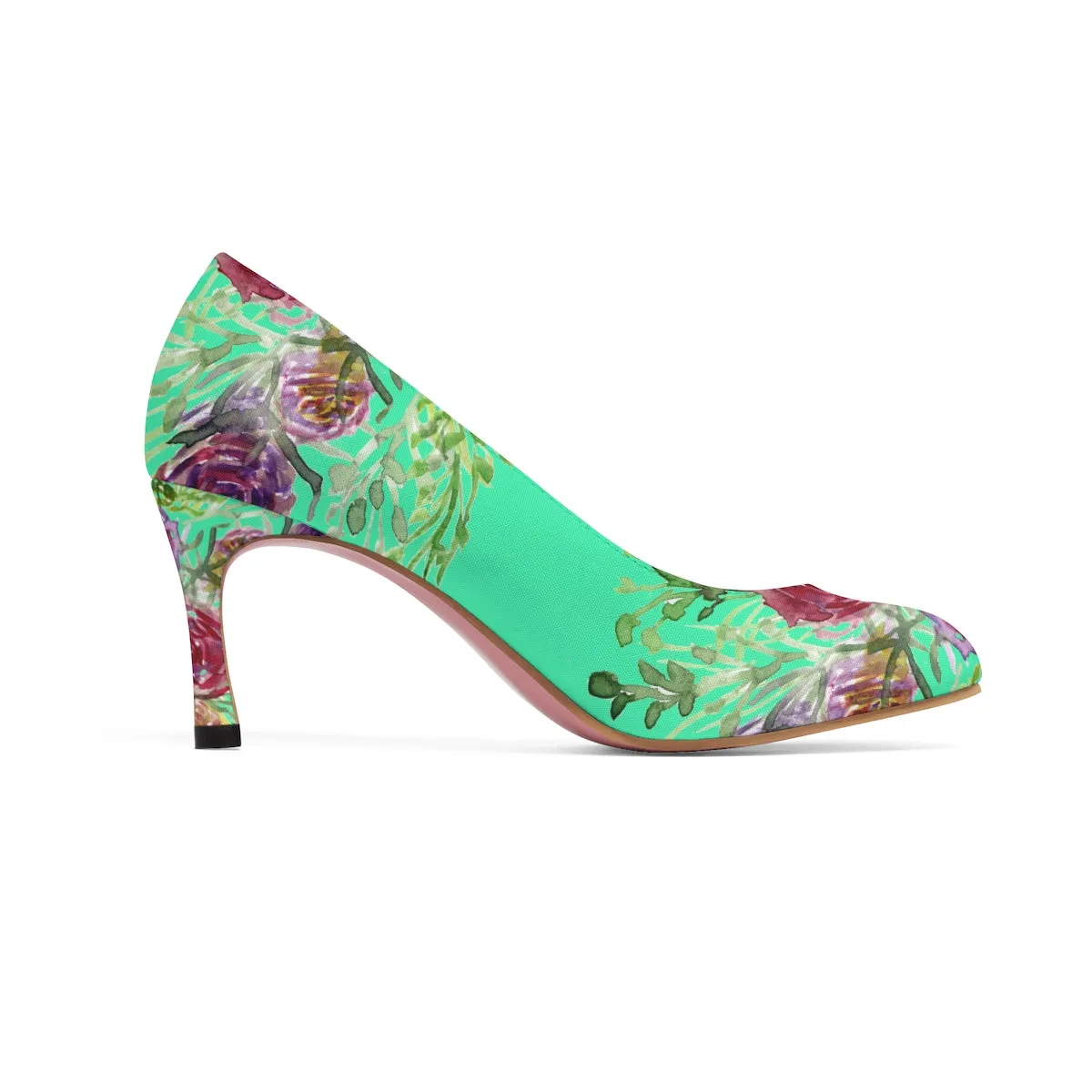 Turquoise Blue Rose Floral Print Women's 3" Bridal High Heels Pumps Shoes