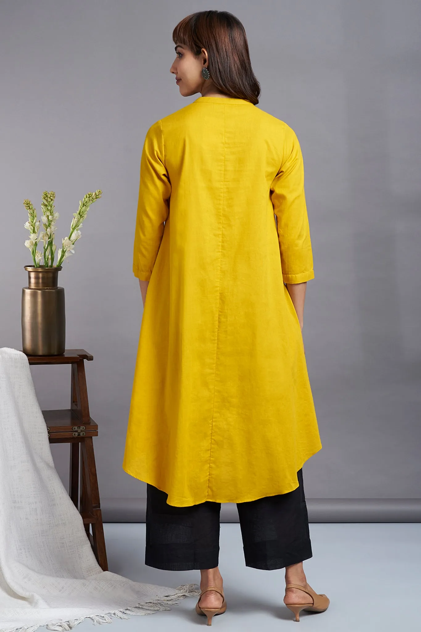 tuscany yellow - linen asymmetrical hemline button down tunic