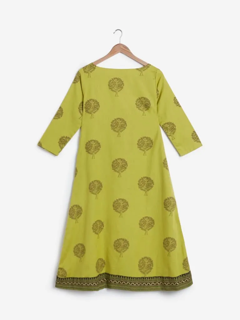 Utsa Green Tree Print A-line Kurta