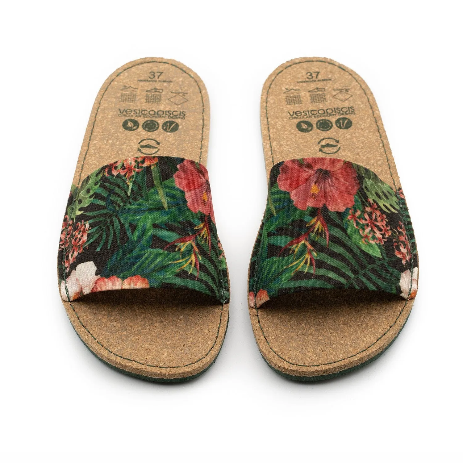 Vegan sandal black flowers BEA019