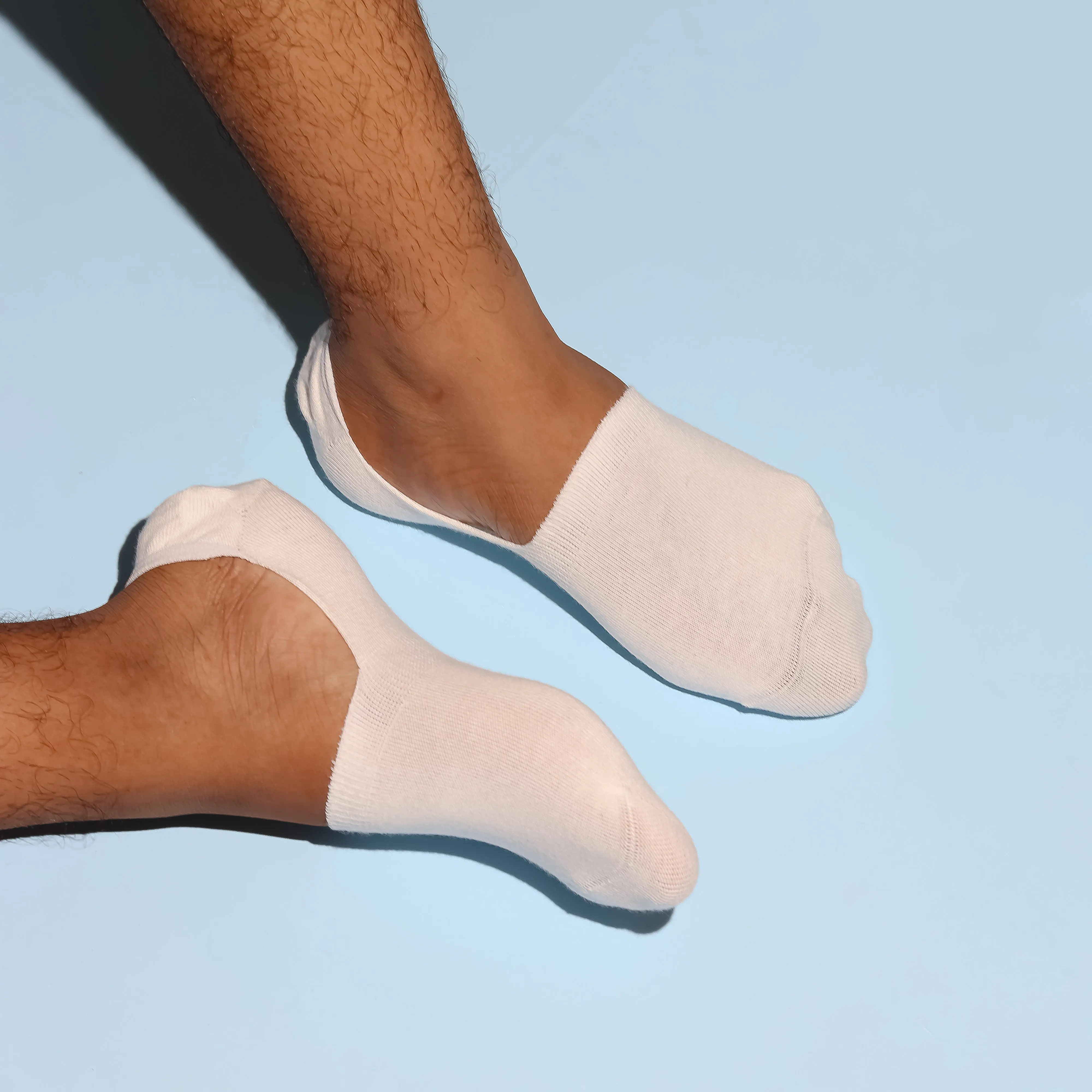 White Solid Non-Slip No Show Socks For Men