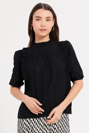 Women Black Frilled Top