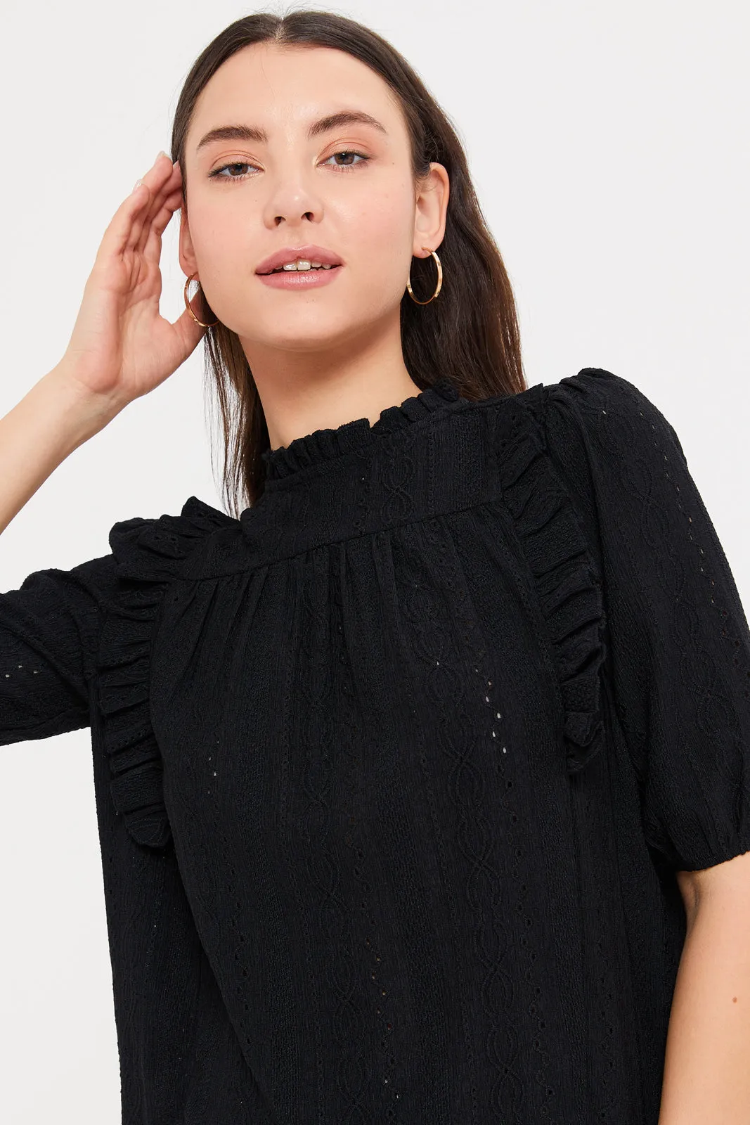 Women Black Frilled Top