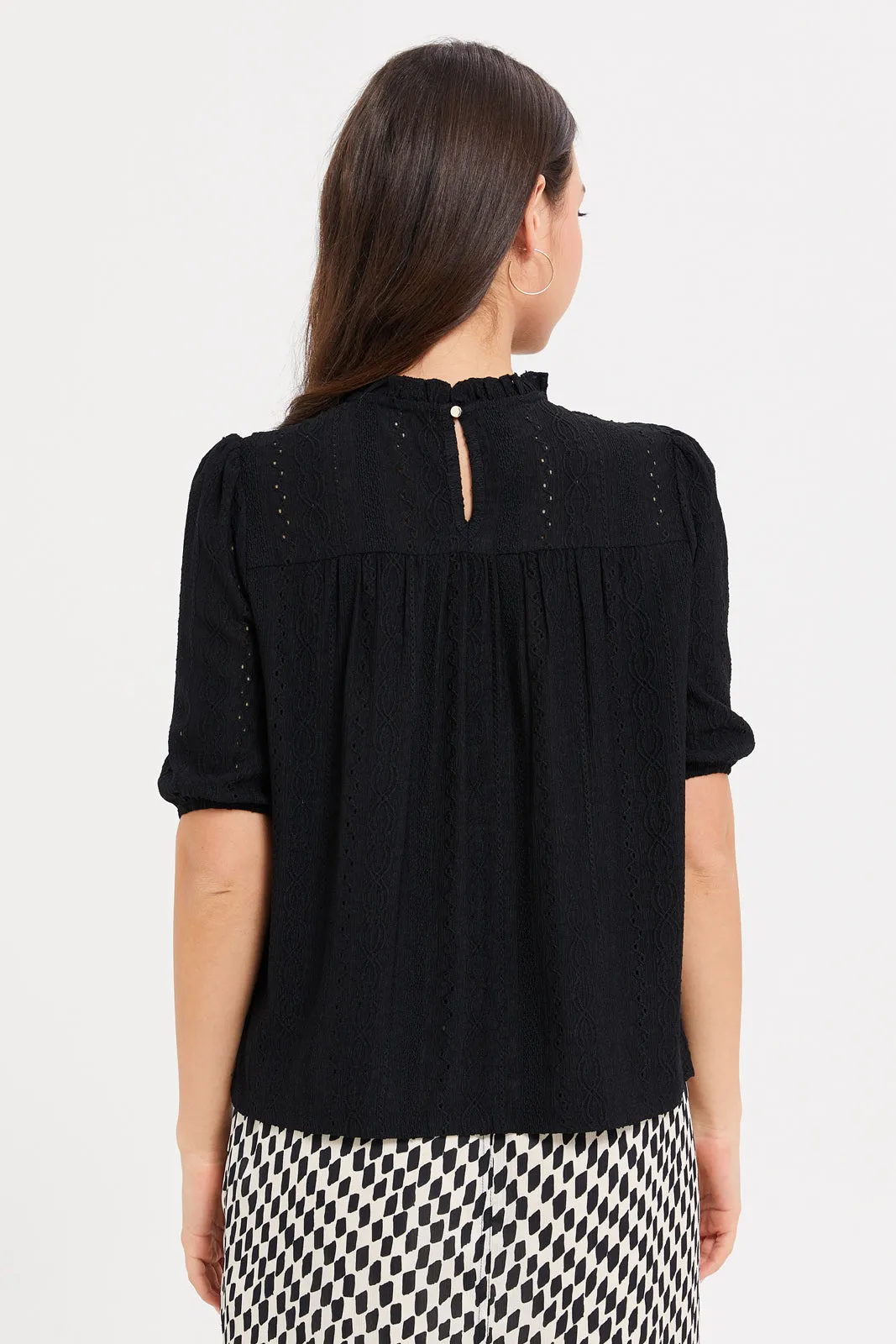 Women Black Frilled Top