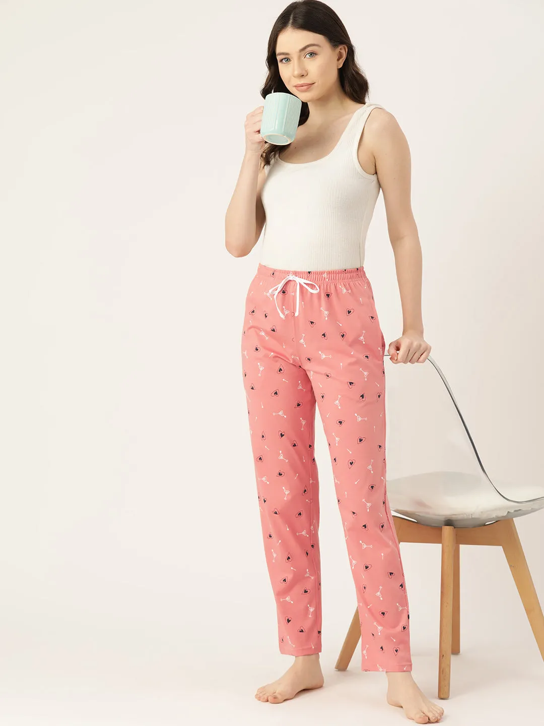 Women's Printed Cotton Peach Lounge Pants | LDLW-2324-1 |