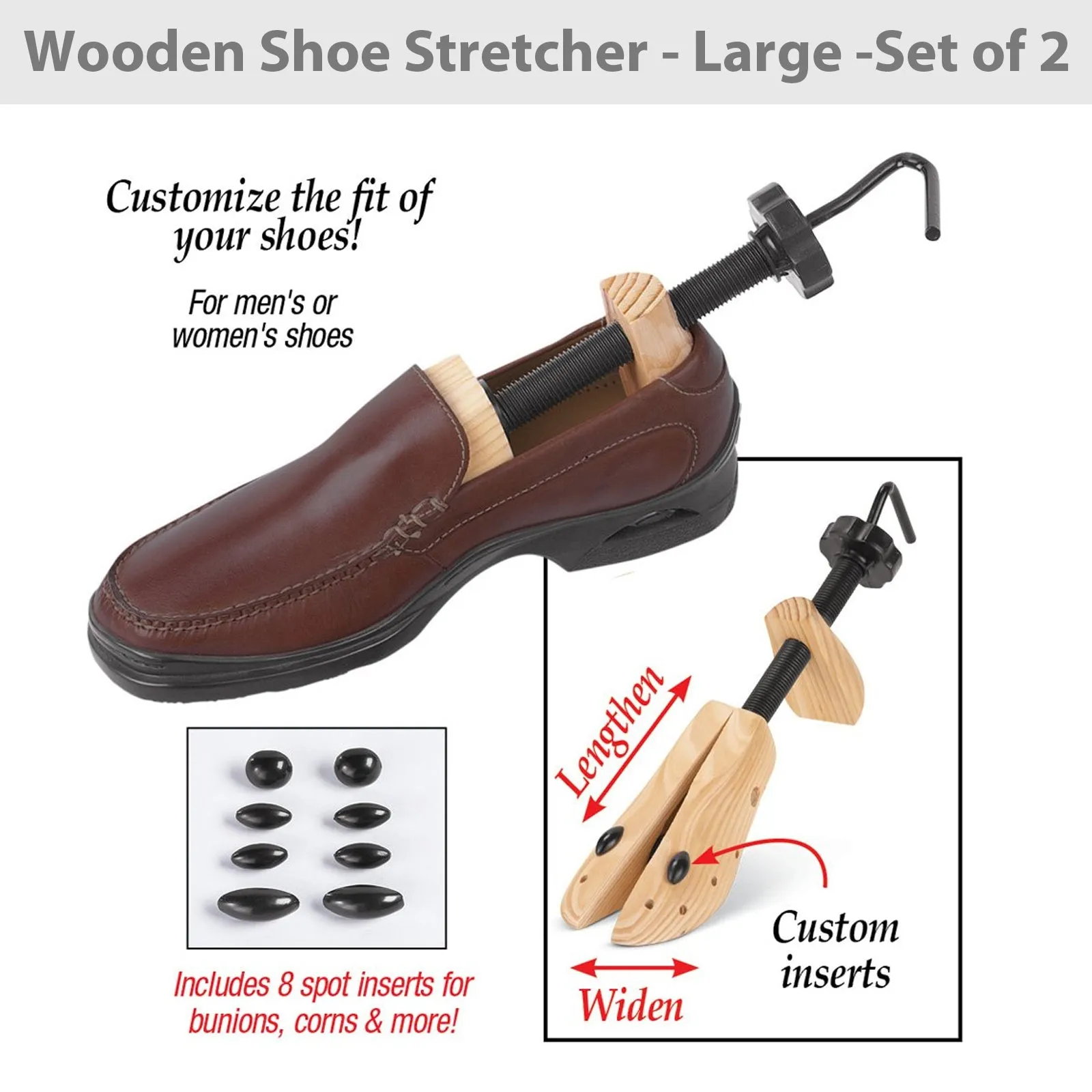 Wooden Shoe Stretcher - Large Size (2 Pack) for Comfort