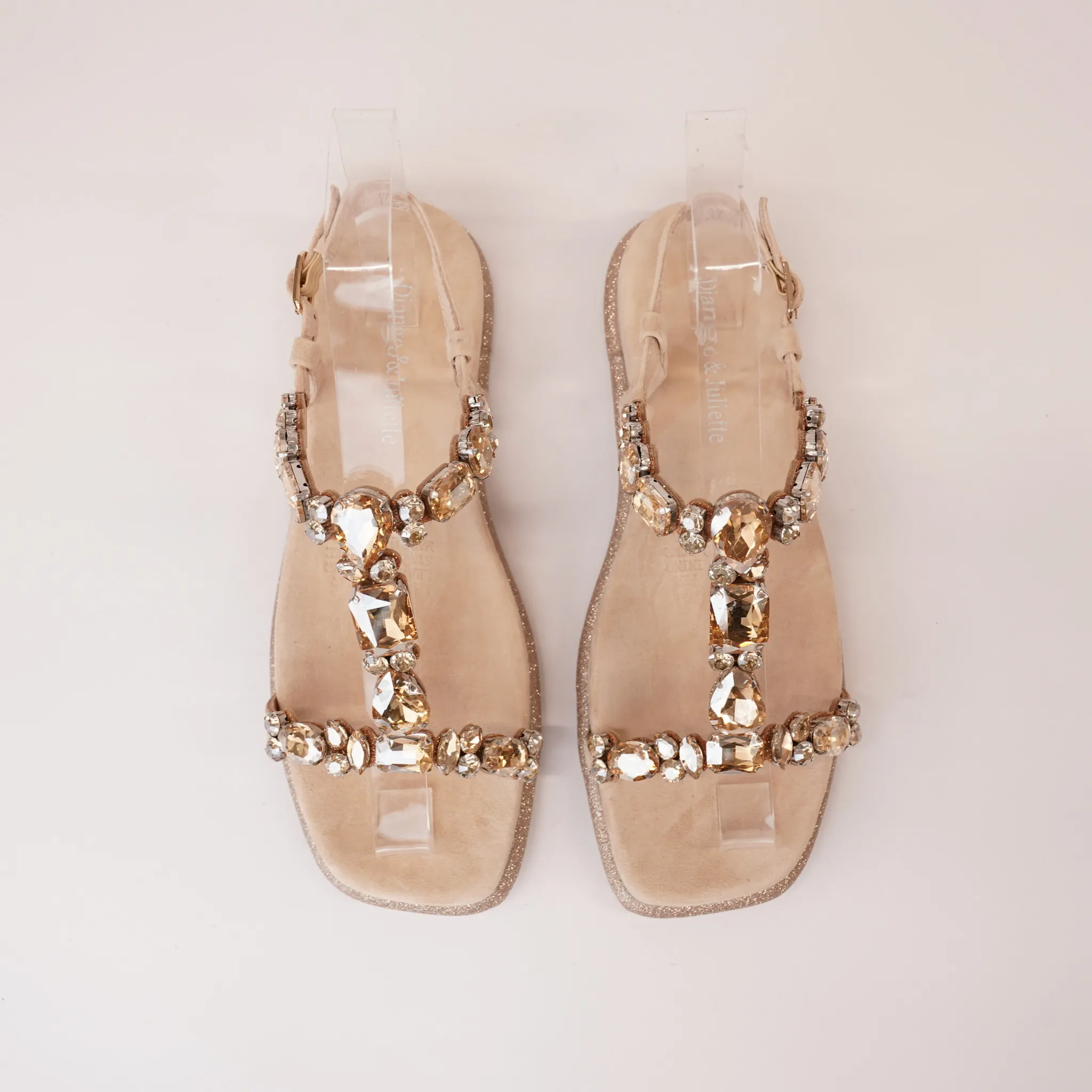 Yopal Latte Suede Jewels Leather Sandals