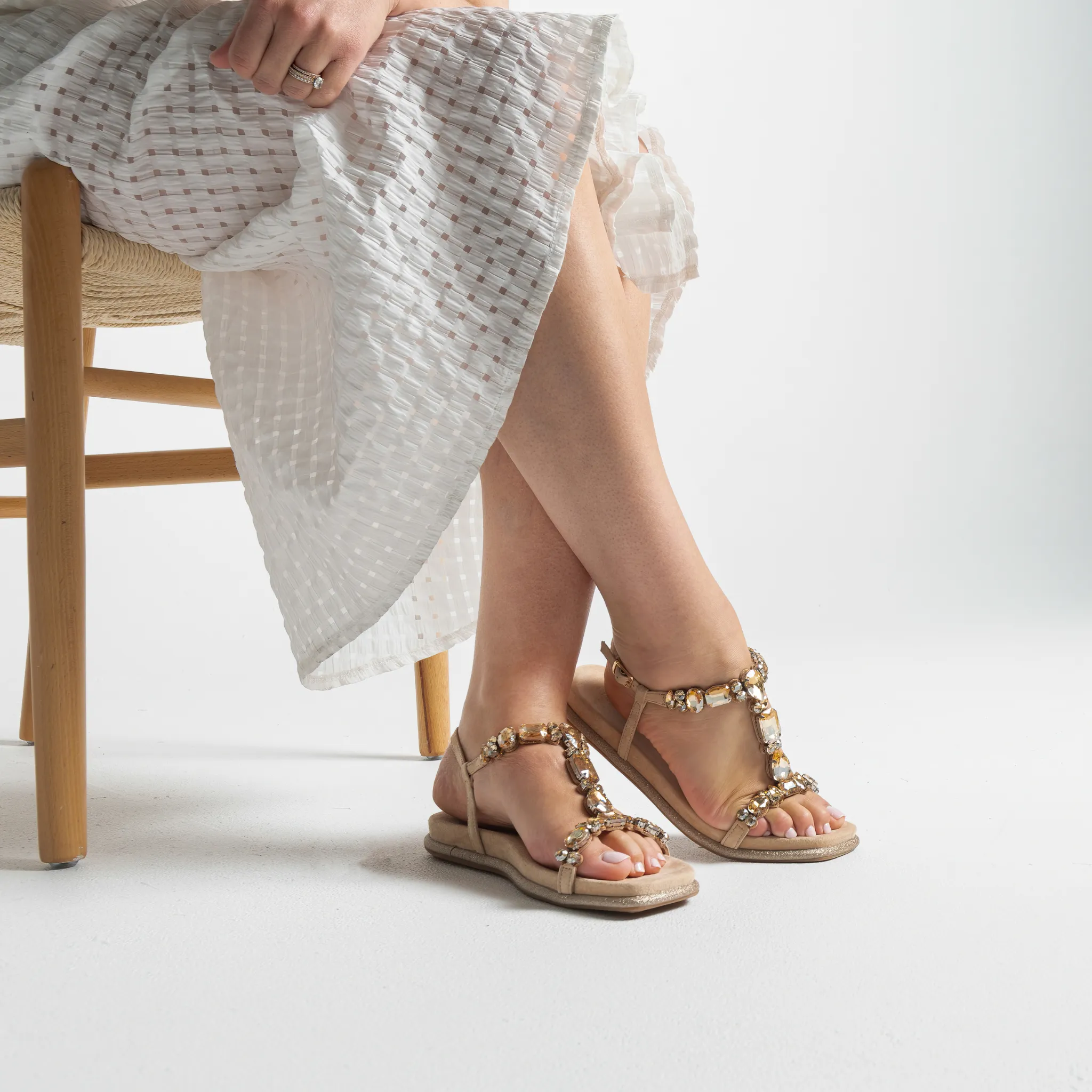 Yopal Latte Suede Jewels Leather Sandals